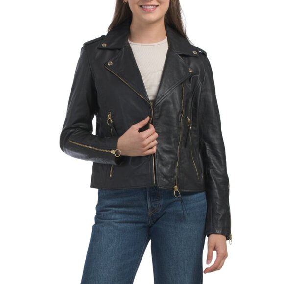 SAM EDELMAN Black Lambskin Leather Moto Jacket